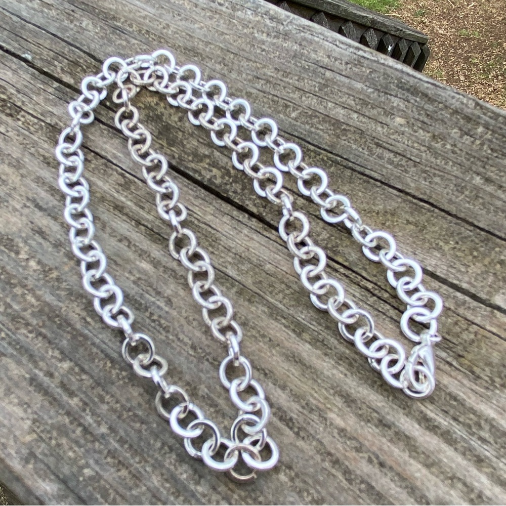 Circle Chain link necklace silver plated 18.25 inch